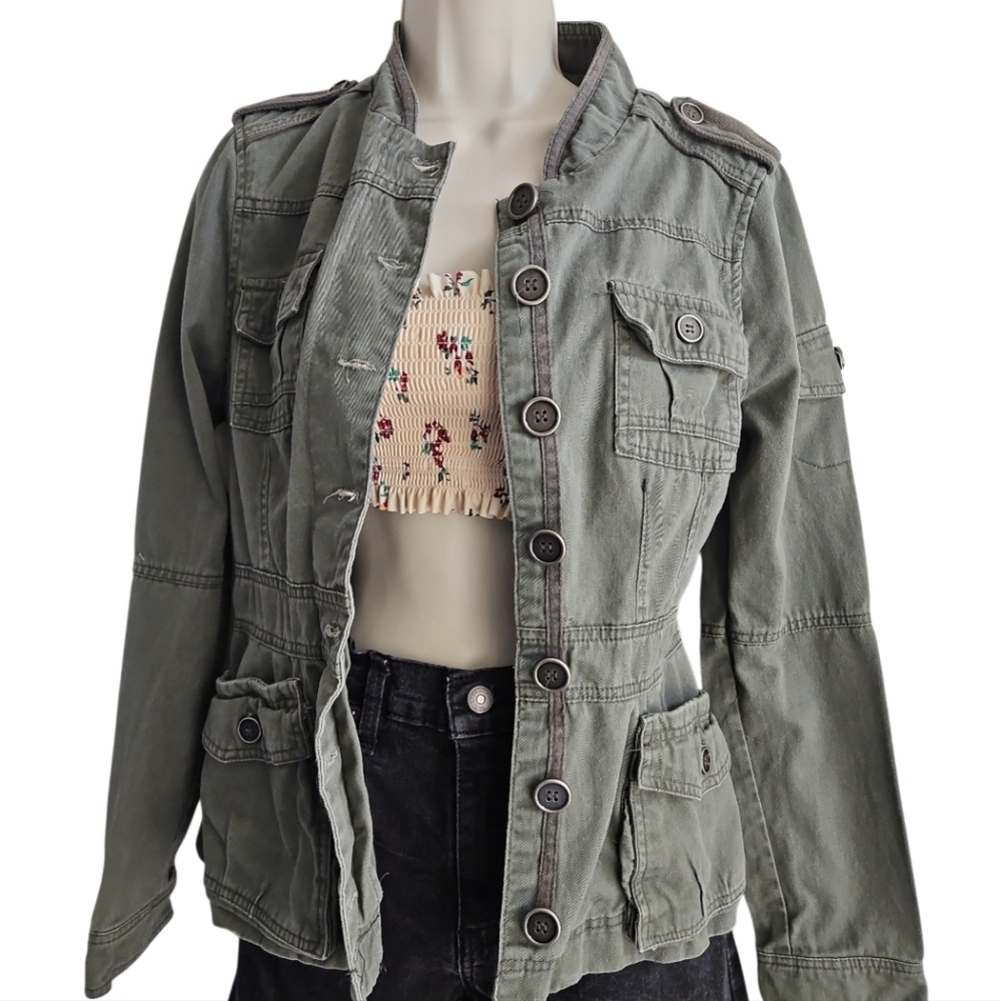 Full Tilt Olive Green Utility Jacket Cotton Size Small Medium - Picture 5 of 17